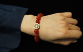 Natural Red Agate, Black Obsidian & Sterling Silver Tai Chi Bagua Talisman Bracelet