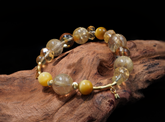 Golden Bamboo Handmade Bracelet ¨C Rutilated Quartz, Clear Quartz, Citrine & Tiger's Eye Jewelry for Prosperity, Clarity & Resilient Strength