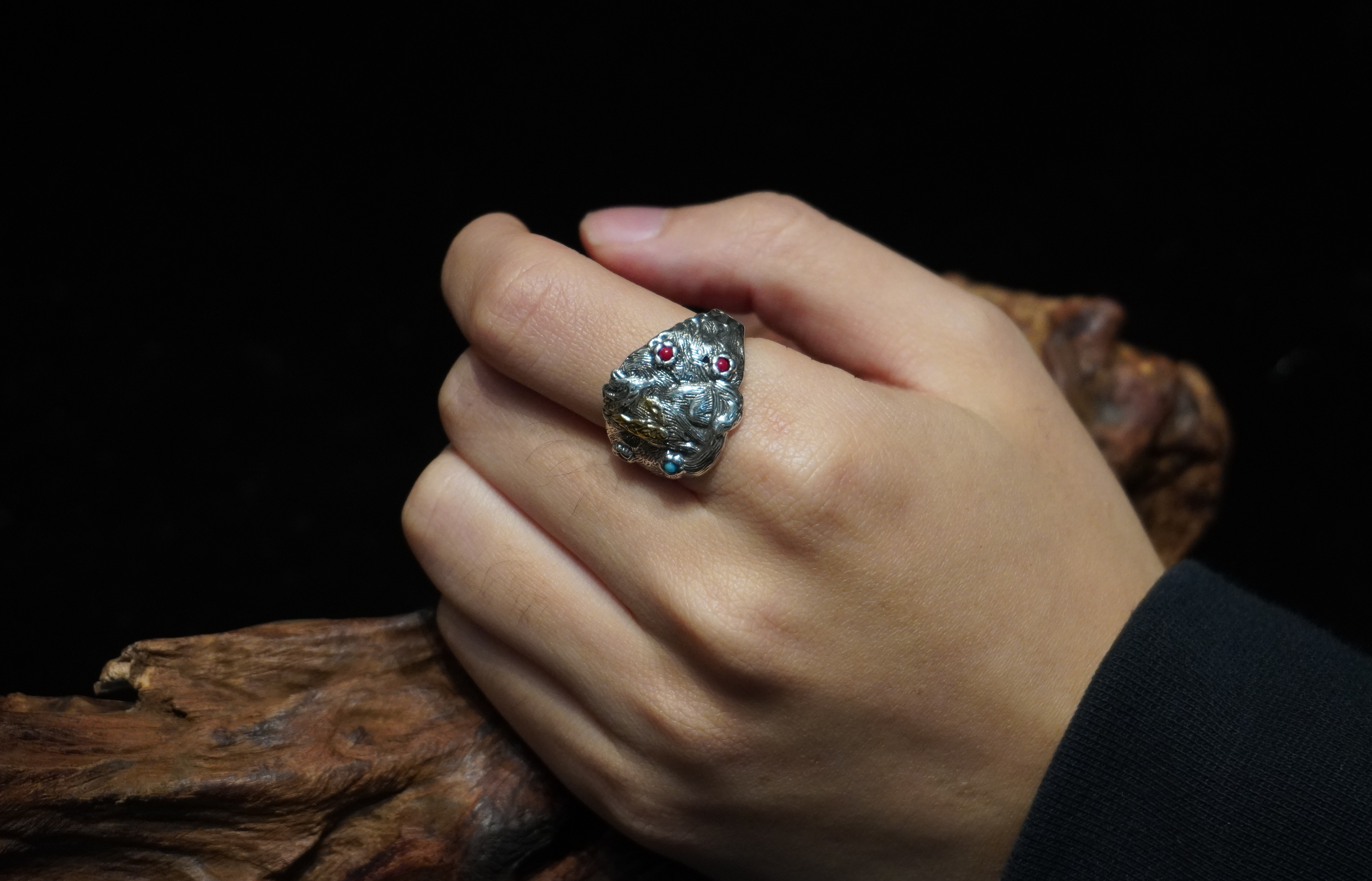 Nine-Tailed Fox Ring ¨C Spiritual Protection & Fortune Talisman, Handmade Silver Ring with Gemstones