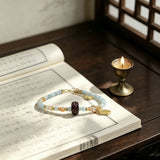 Aquamarine & Red Agate Gemstone Bracelet – Harmony Talisman for Courage, Love, and Fortune