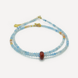 Aquamarine & Red Agate Gemstone Bracelet - Handmade Talisman for Love, Courage & Fortune | Feng Shui Jewelry for Prosperity and Protection