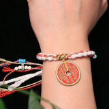 Lucky Red Rope Shan Gui Flower Coin Bracelet