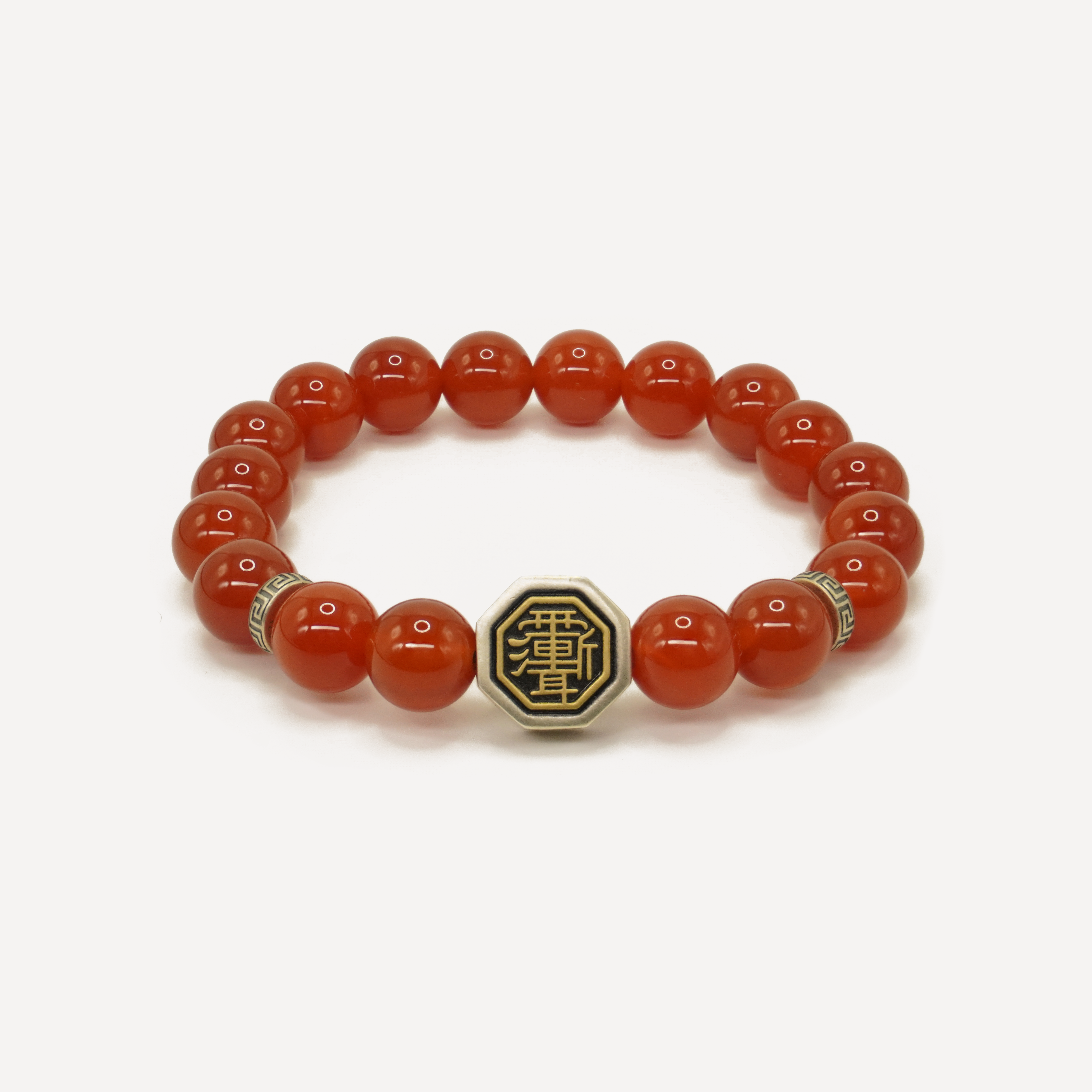 Tai Chi Bagua Talisman Bracelet, Red Agate, Black Obsidian & Handwoven Wine-Red Rope, Sterling Silver Energy Charm for Wealth & Protection