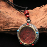 Vermilion Shangui Taoist Protection Coin Tai Chi Bagua Talisman Pendant Necklace