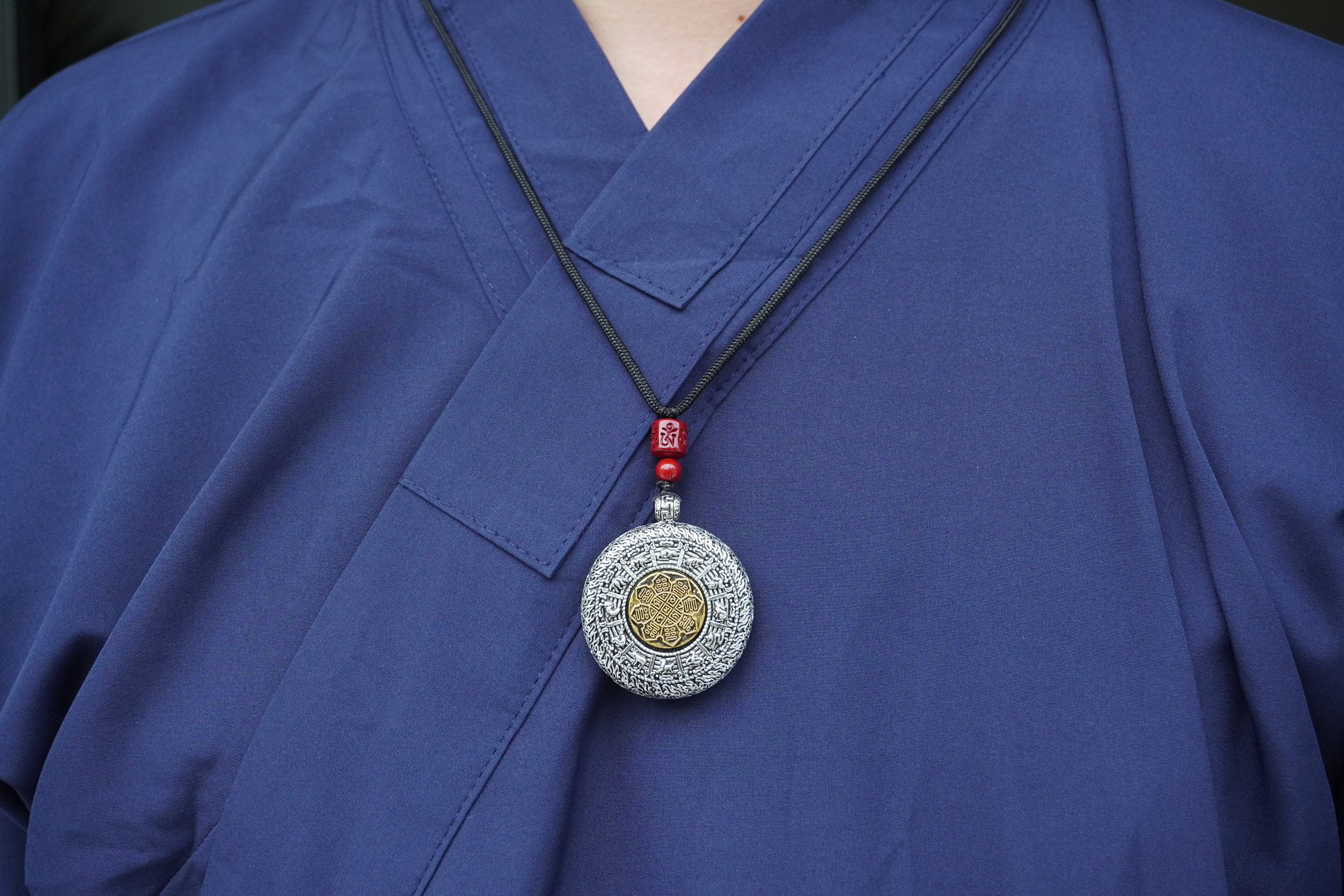 Vermilion Shangui Taoist Protection Coin Tai Chi Bagua Talisman Pendant Necklace, with Taoist Temple Blessing Certificate, Wealth & Protection Energy Charm