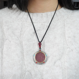 Vermilion Shangui Taoist Protection Coin Tai Chi Bagua Talisman Pendant Necklace, with Taoist Temple Blessing Certificate, Wealth & Protection Energy Charm