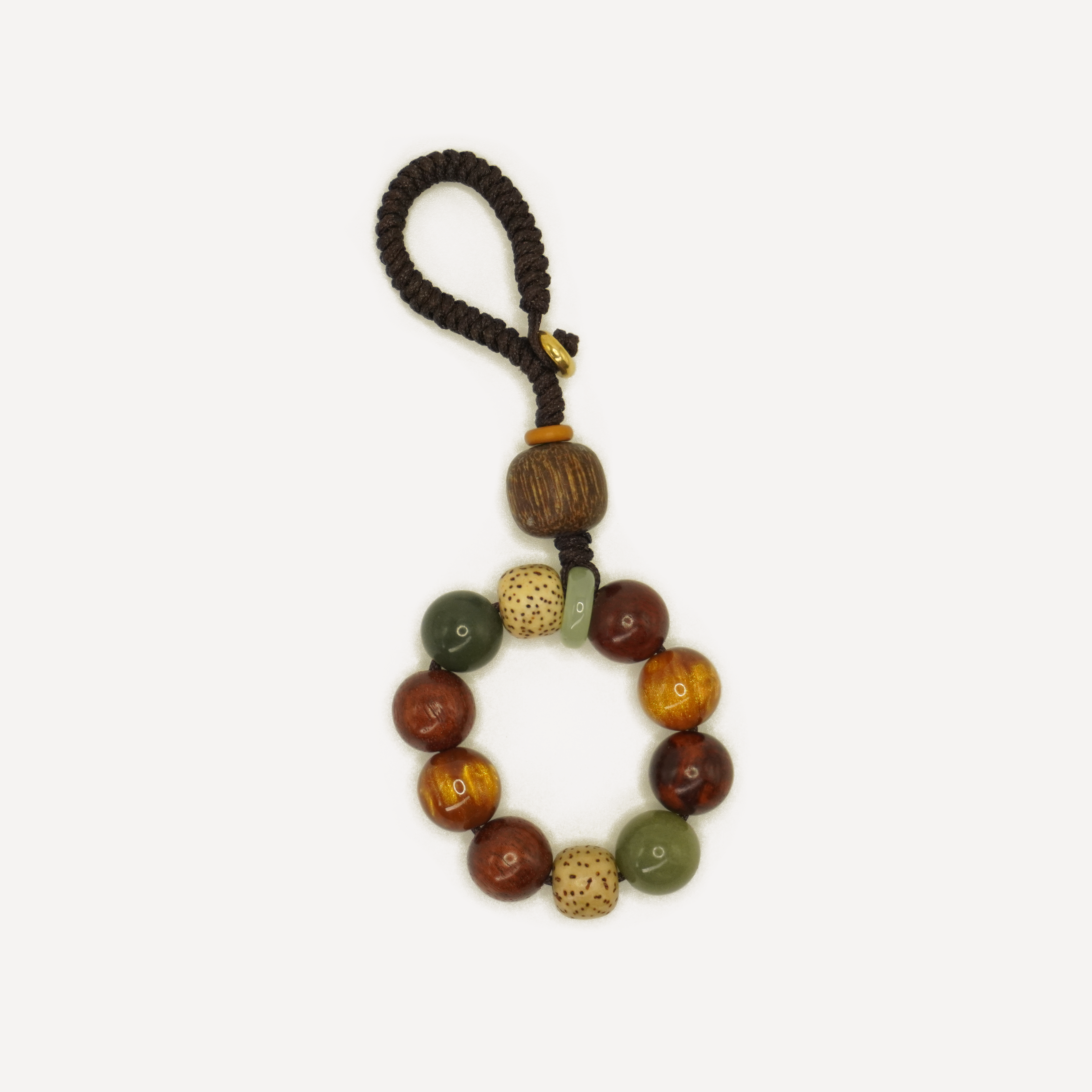 Multi-Bodhi Sandalwood Pendant, Handwoven Rope, Blood Sandalwood, White Agate, Golden Seed Bodhi, Feng Shui Energy Talisman