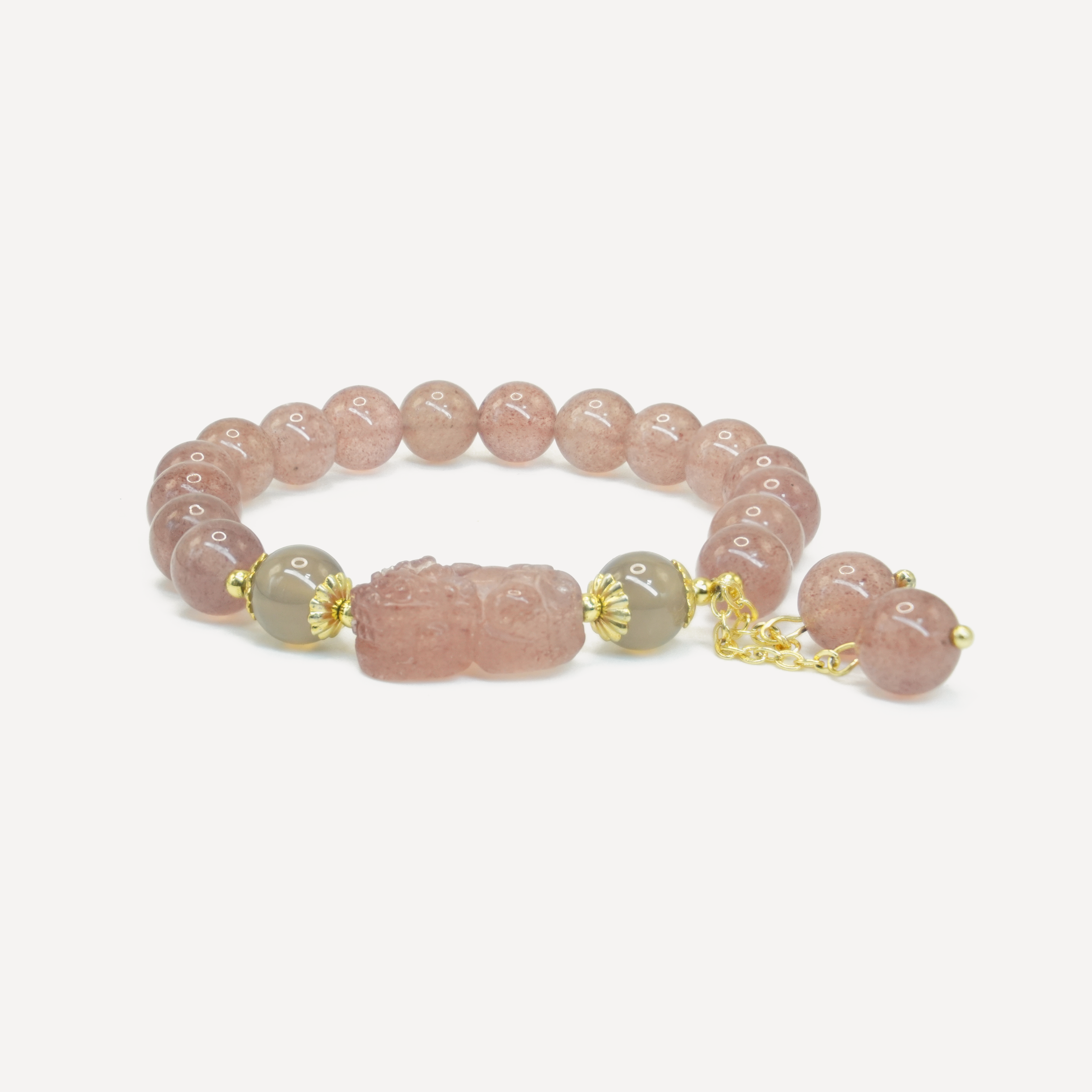 Natural Strawberry Quartz Pi Xiu Bracelet, Attracting Romance Love Stone, Boost Love and Wealth, Feng Shui Lucky Accessory