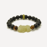 Natural Obsidian & Hetian Jade Pi Xiu Bracelet ¨C Wealth, Protection & Prosperity Amulet