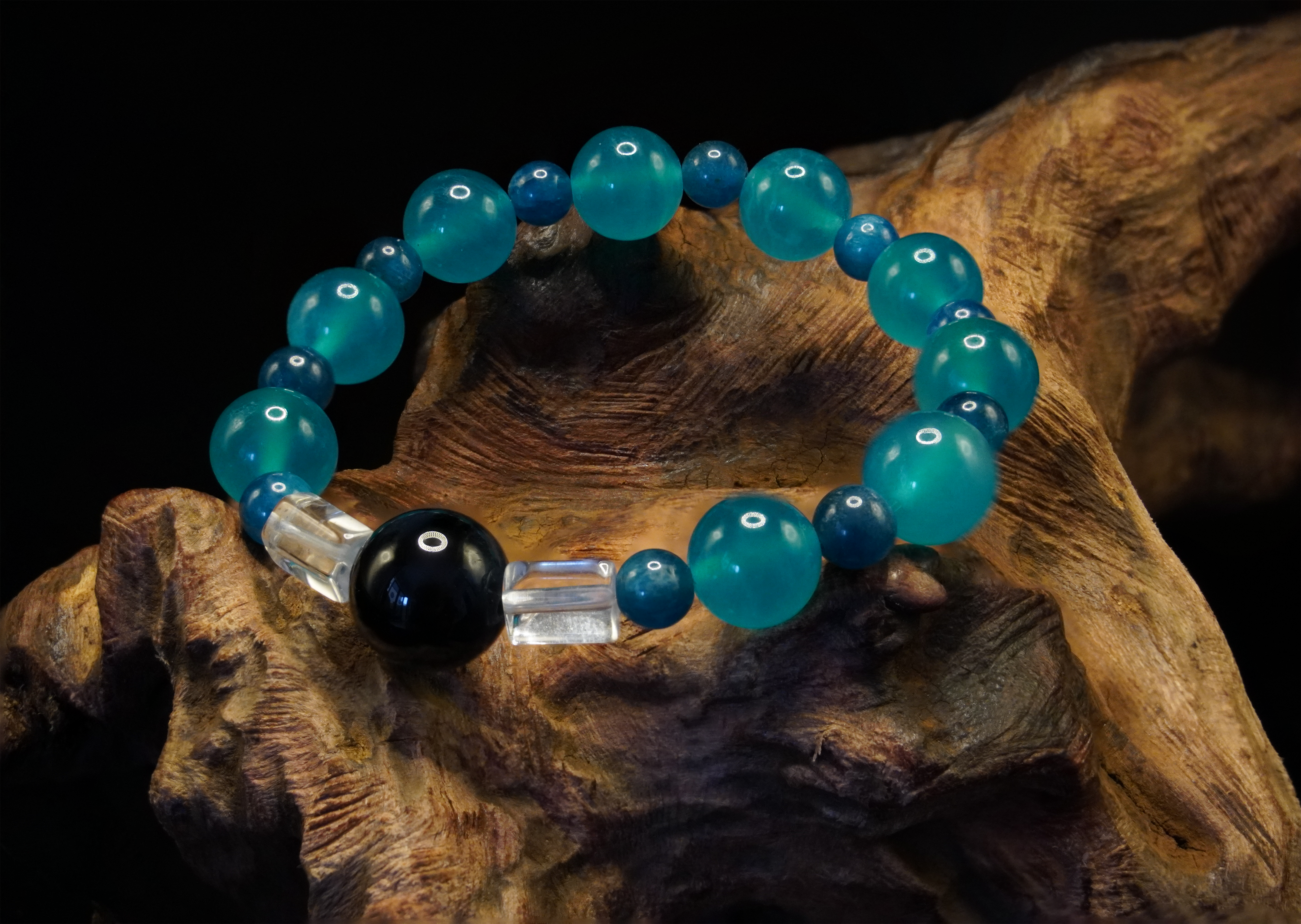 Ocean's Whisper Handmade Bracelet ¨C Blue Tiger's Eye, Clear Quartz & Amazonite Jewelry for Inner Strength, Calmness & Clarity