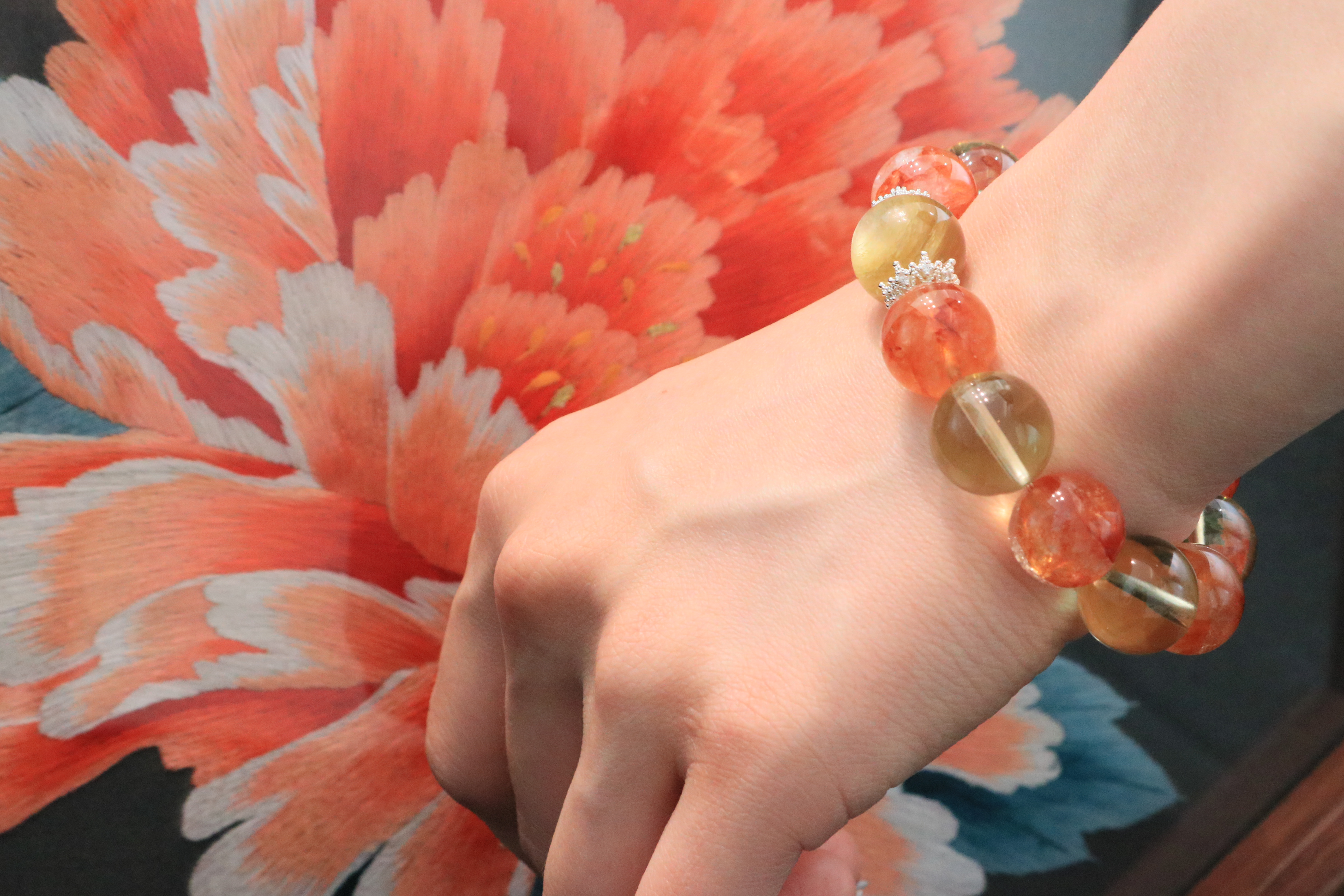 "Golden Dawn" Handmade Bracelet ¨C Rutilated Quartz, Red Hematoid Quartz, Citrine & Golden Lepidolite Jewelry for Passion, Prosperity & Inner Peace