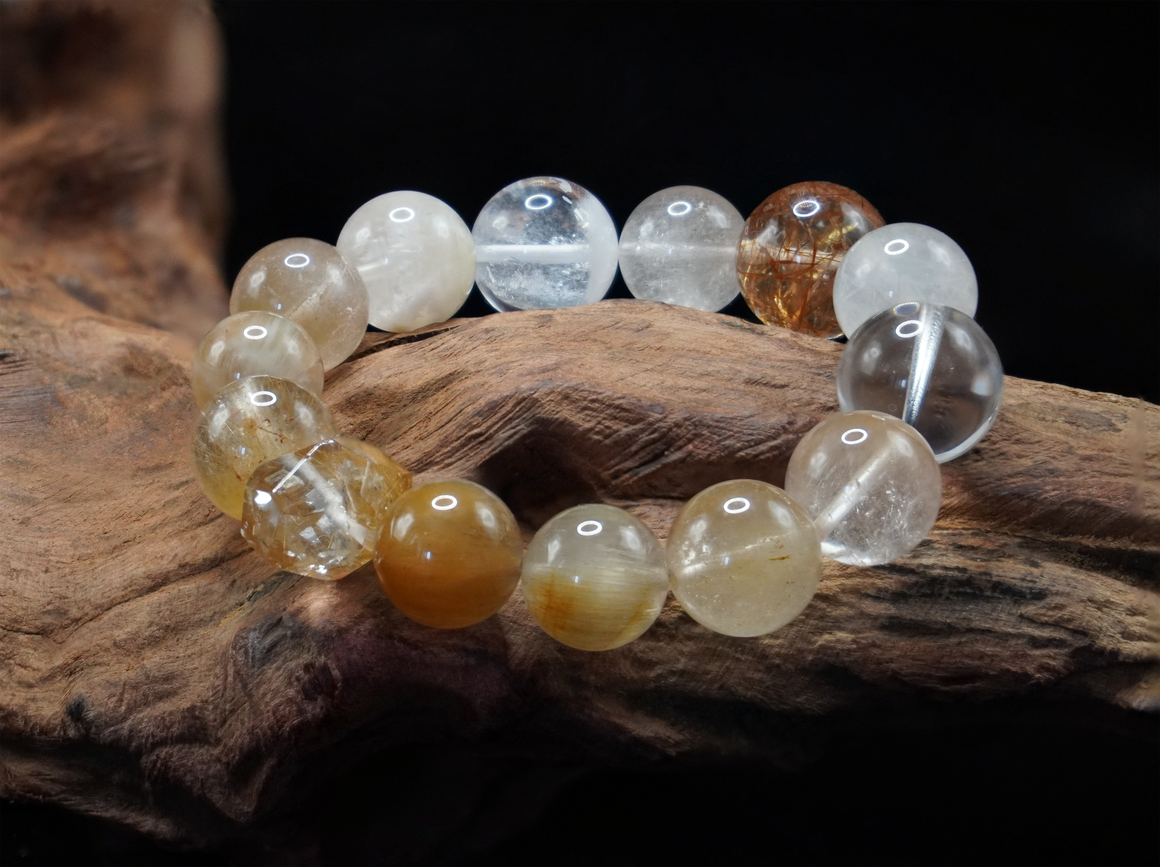 Radiance of Gold and Crystal Harmony Handmade Bracelet ¨C Rutilated Quartz, Clear Quartz & Symbiotic Crystal Jewelry for Prosperity, Clarity & Balance