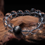 "Guardian Clarity" Handmade Silver Obsidian Bracelet ¨C Clear Quartz & Tourmalated Quartz for Protection, Emotional Clarity & Energy Balance