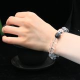 "Guardian Clarity" Handmade Silver Obsidian Bracelet ¨C Clear Quartz & Tourmalated Quartz for Protection, Emotional Clarity & Energy Balance