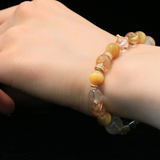 "Golden Aura" Handmade Bracelet ¨C Rutilated Quartz, Clear Quartz, Azeztulite & Tiger's Eye for Prosperity, Spiritual Awakening & Positive Energy