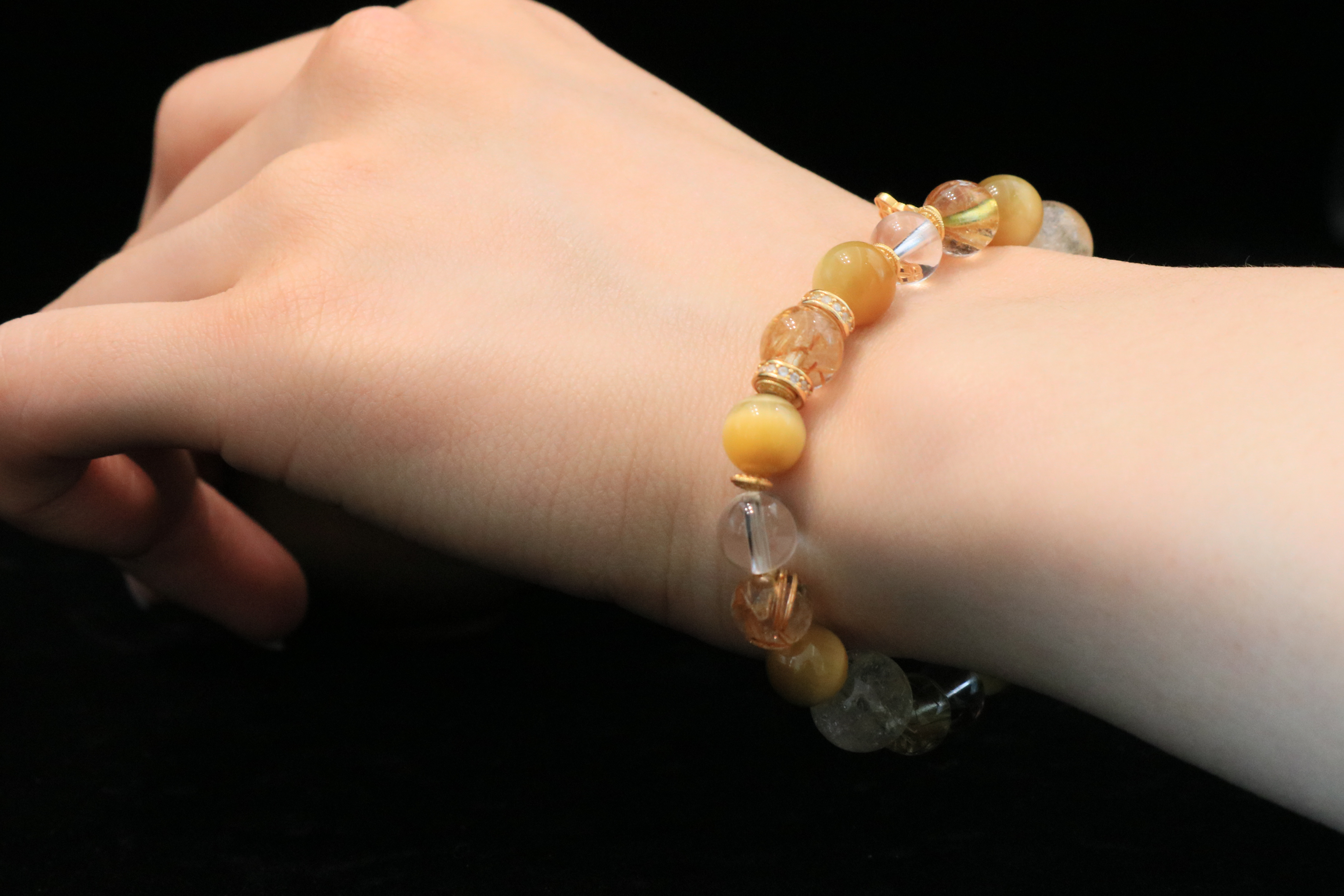 "Golden Aura" Handmade Bracelet ¨C Rutilated Quartz, Clear Quartz, Azeztulite & Tiger's Eye for Prosperity, Spiritual Awakening & Positive Energy