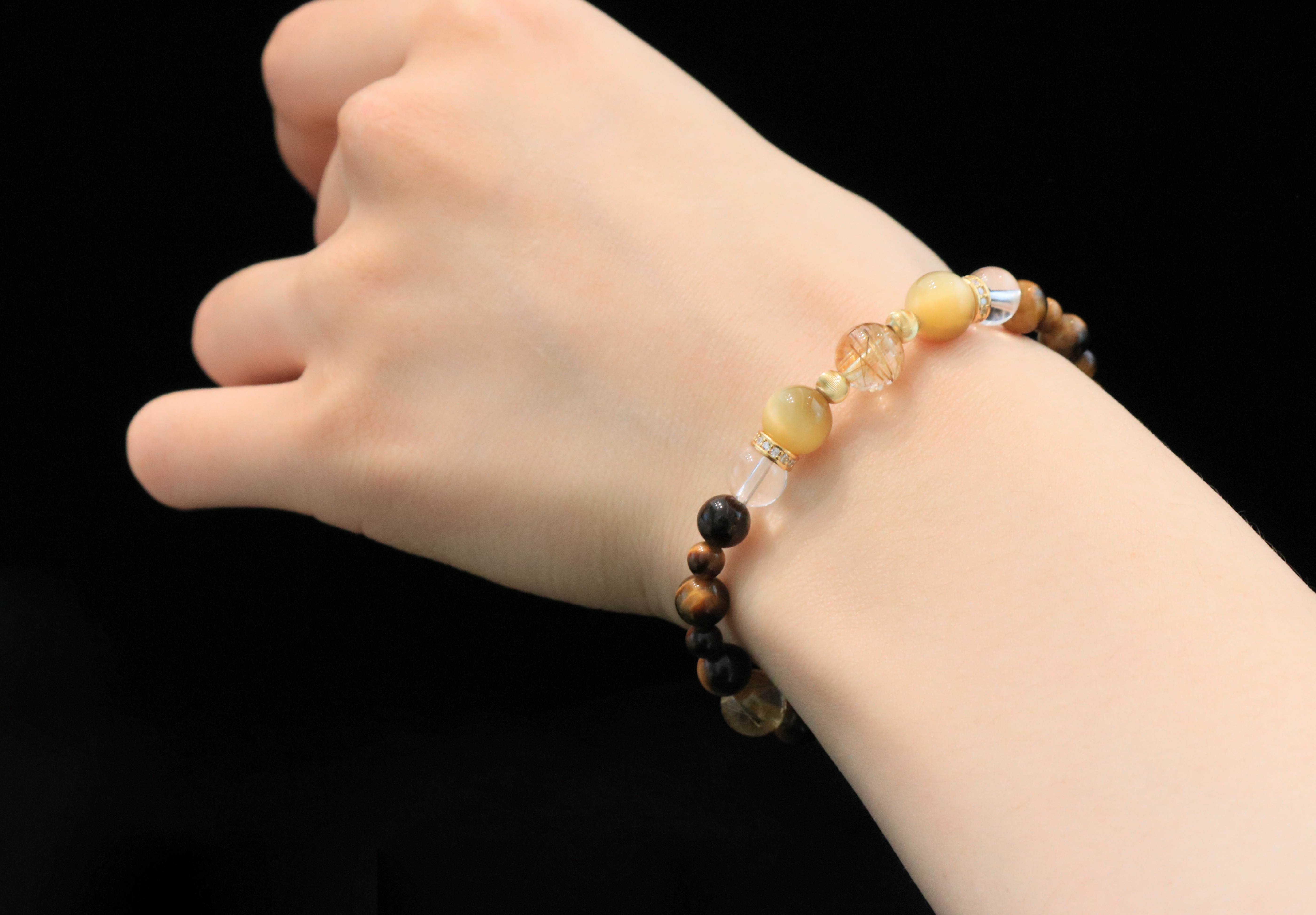 Golden Radiance Handmade Bracelet ¨C Tiger's Eye, Rutilated Quartz, Moonstone & Clear Quartz Jewelry for Boldness, Inner Strength & Clarity