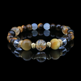 Golden Radiance Bracelet - A Harmony of Tiger's Eye, Yellow Tiger's Eye, Rutilated Quartz, Moonstone, and Clear Quartz