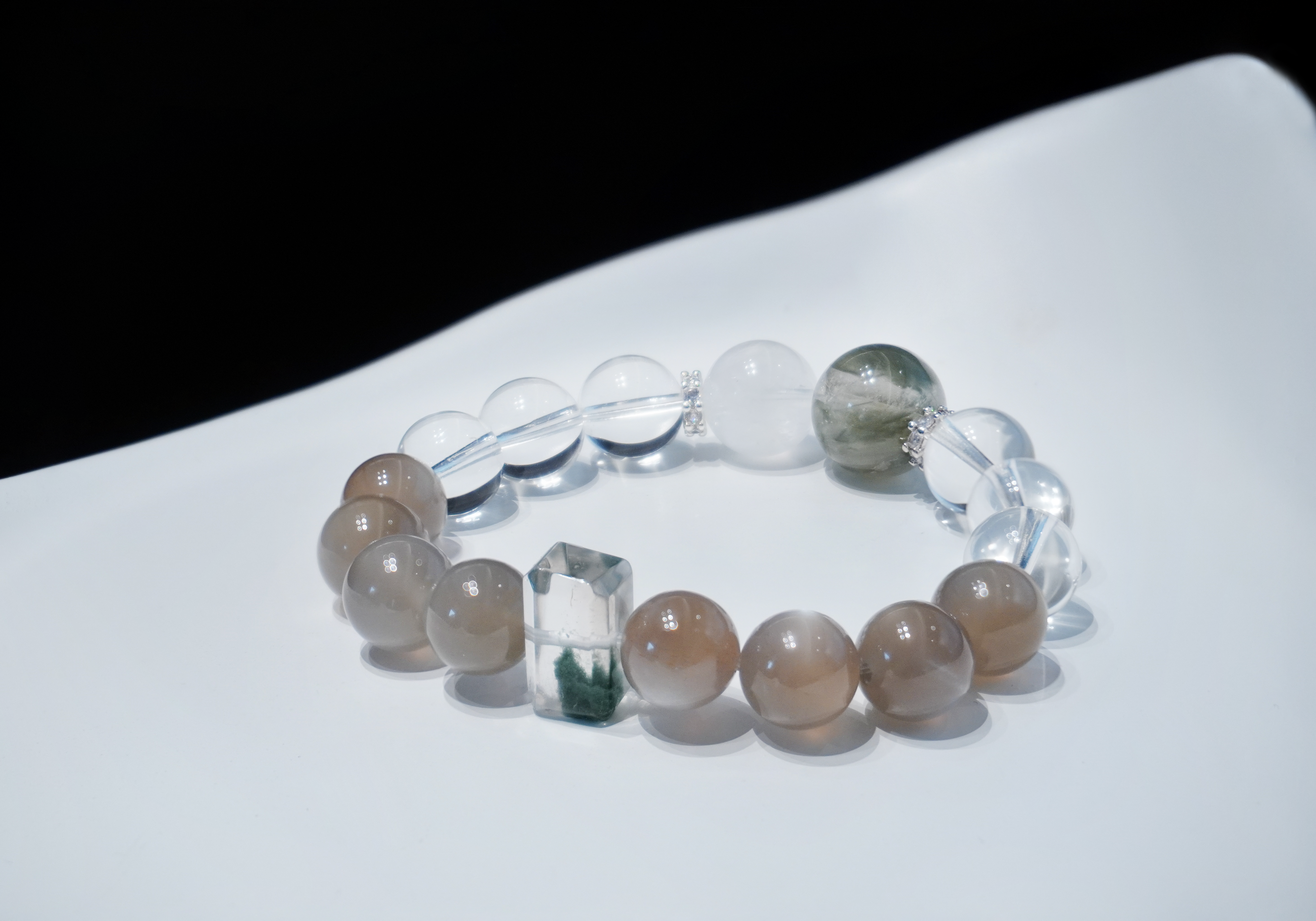 Moonlit Serenity Handmade Bracelet ¨C Moonstone, Green Phantom Quartz & Clear Quartz Jewelry for Calmness, Clarity & Empowered Action