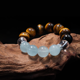 Ocean's Gaze Handmade Bracelet ¨C Tiger's Eye, Aquamarine & Clear Quartz Jewelry for Inner Peace, Confidence & Clarity