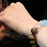 Ocean's Gaze Handmade Bracelet ¨C Tiger's Eye, Aquamarine & Clear Quartz Jewelry for Inner Peace, Confidence & Clarity