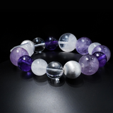 Mystic Harmony Handmade Bracelet ¨C Amethyst, Clear Quartz, Lepidolite, White Phantom Quartz & Pure Silver Jewelry for Inner Peace & Clarity