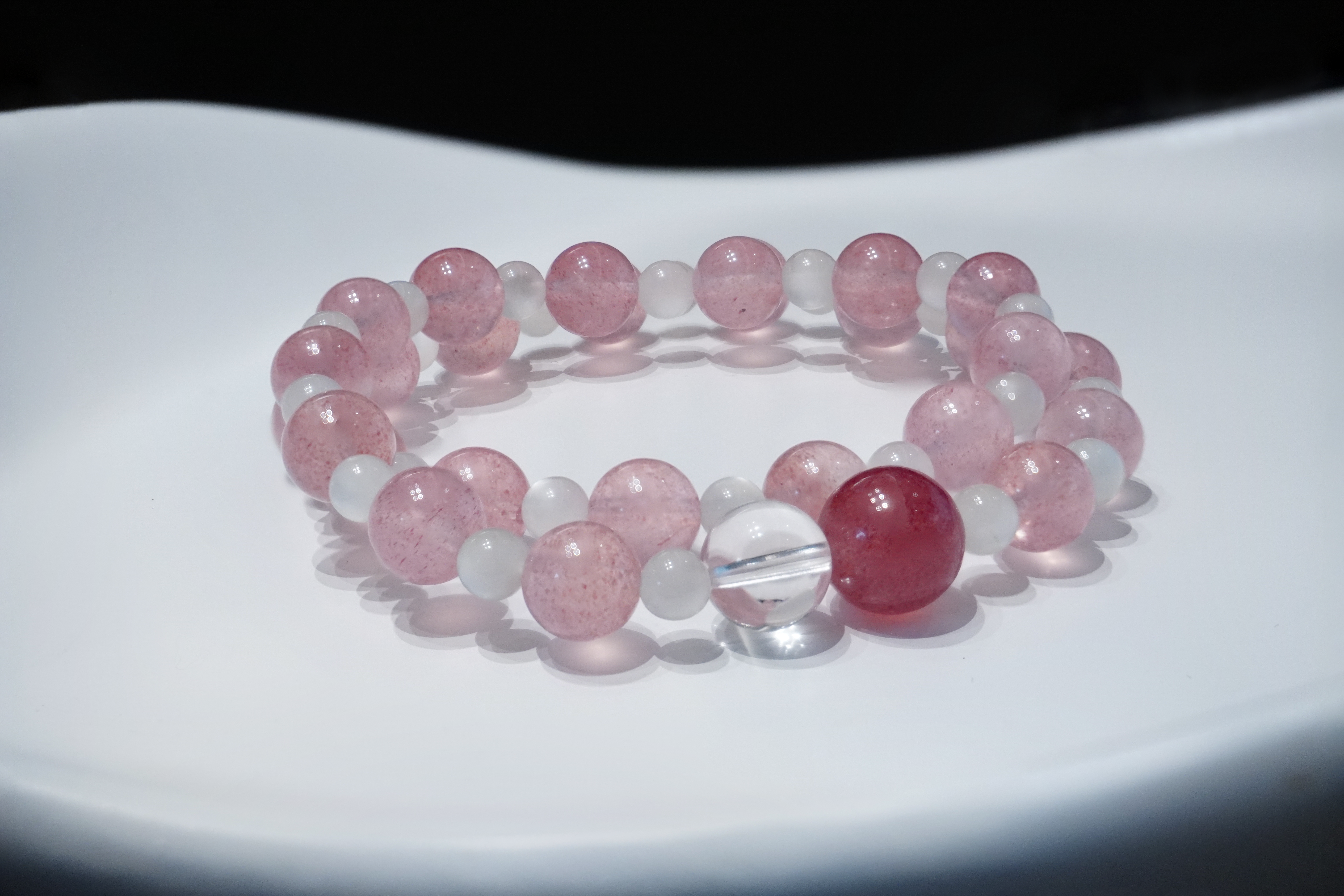 Celestial Bloom Handmade Bracelet ¨C Moonstone, Strawberry Quartz & Clear Quartz Jewelry for Love, Intuition & Clarity
