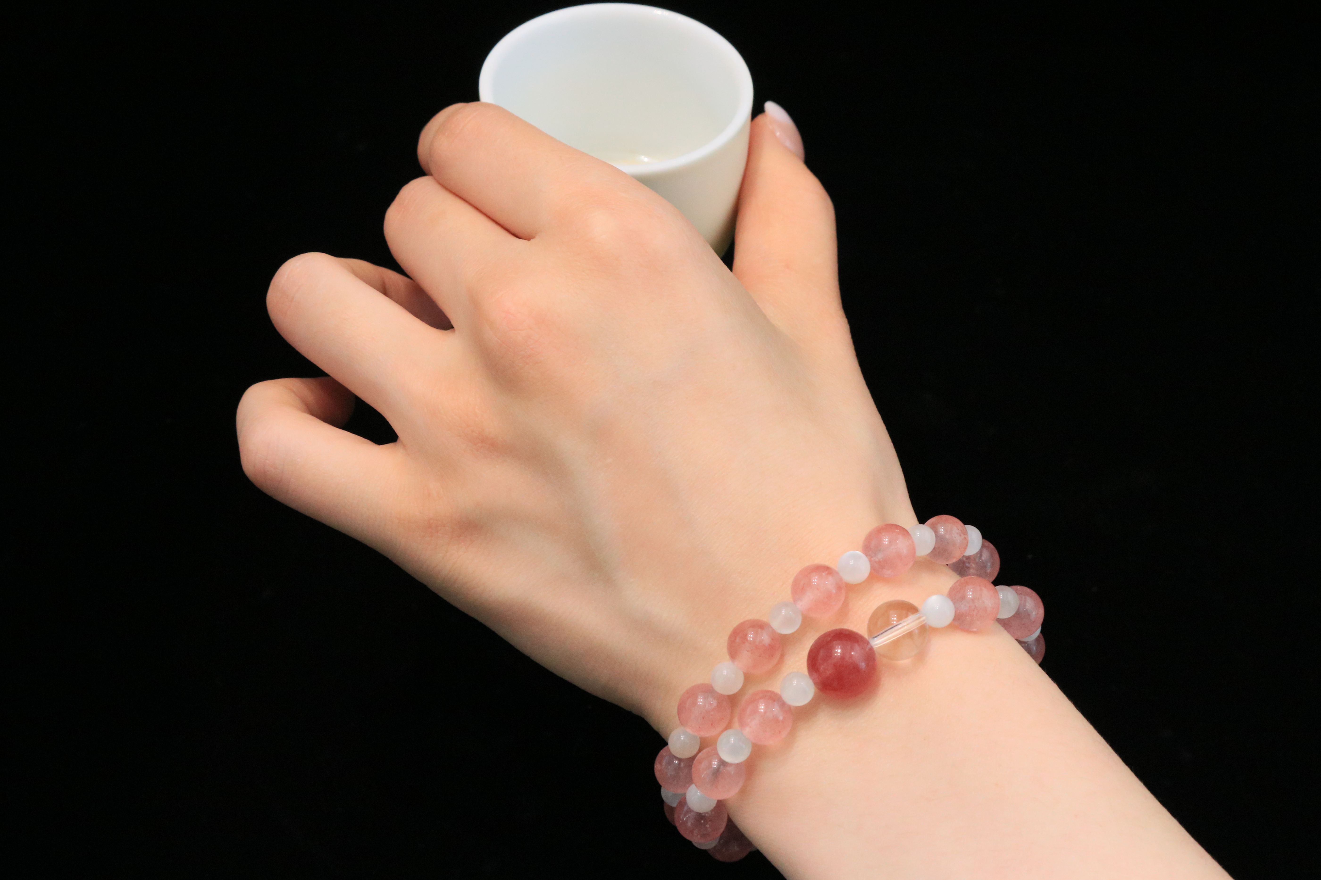 Celestial Bloom Handmade Bracelet ¨C Moonstone, Strawberry Quartz & Clear Quartz Jewelry for Love, Intuition & Clarity