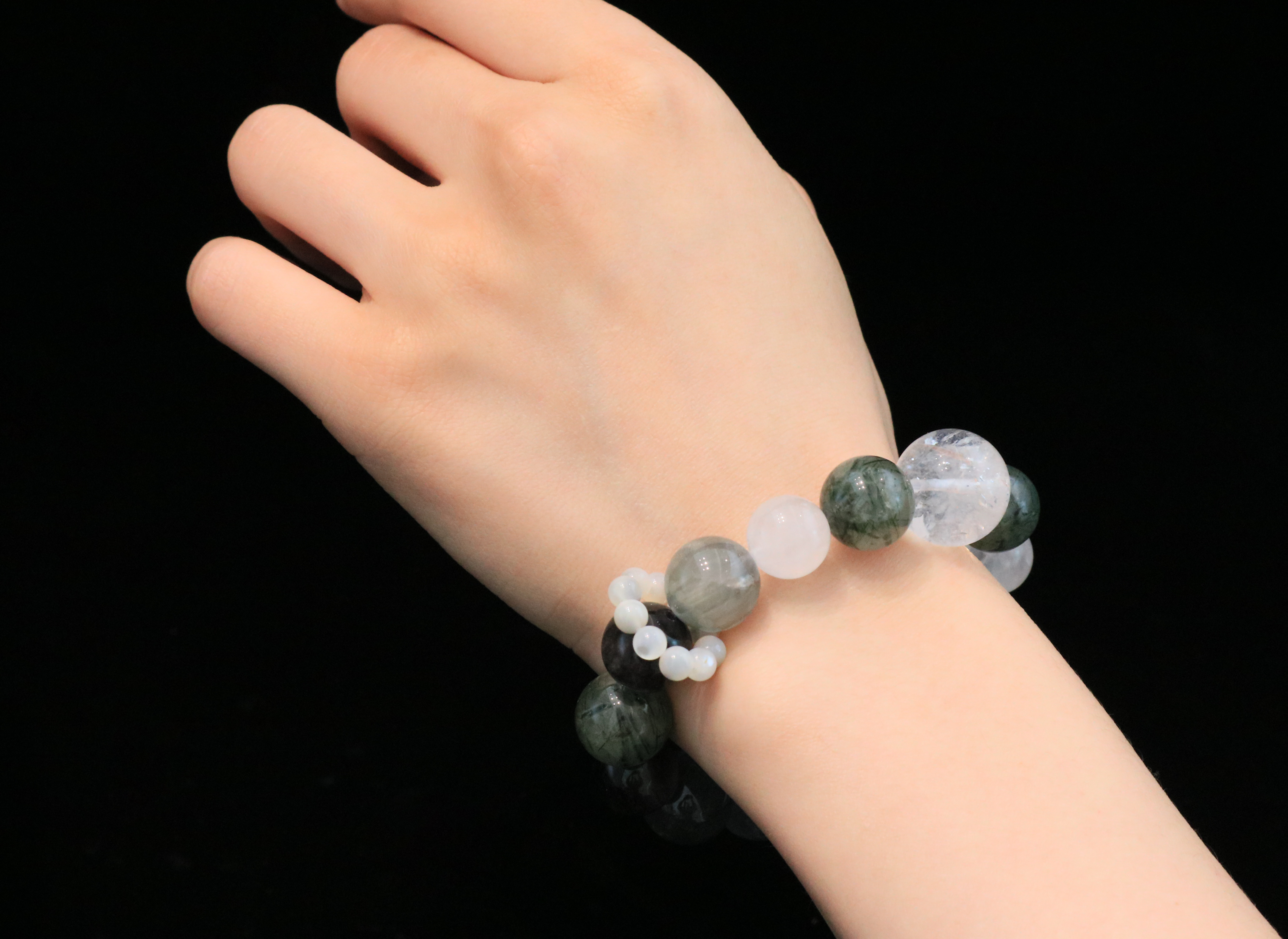 Mystic Harmony Handmade Energy Bracelet ¨C Rutilated Quartz, Green Rutilated Quartz & Silver Obsidian for Confidence, Clarity & Protection