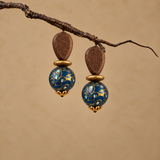 Azure Mosaic Wood Bead Earrings