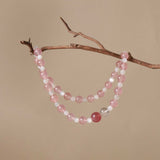 Celestial Bloom: Moonstone & Strawberry Quartz Bracelet
