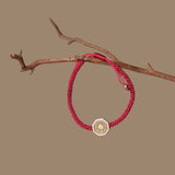 Natural Red Agate, Black Obsidian & Sterling Silver Tai Chi Bagua Talisman Bracelet