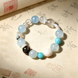 Clarity & Communication Crystal Bracelet - Amazonite, Snowflake Quartz, Clear Quartz, Silver Obsidian & Aquamarine