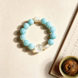 Harmony & Communication Crystal Bracelet - Amazonite, White Phantom Quartz & Pearl