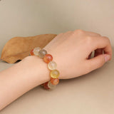 Protection & Prosperity Crystal Bracelet - Red Flower Quartz, Green Rutilated Quartz, Citrine & Yellow Lepidolite