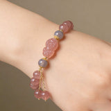 Natural Strawberry Quartz Pi Xiu Bracelet