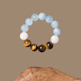 Confidence & Clarity Crystal Bracelet - Aquamarine, Tiger's Eye & Snowflake Quartz