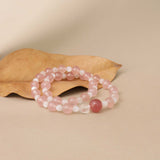 Celestial Bloom: Moonstone & Strawberry Quartz Bracelet