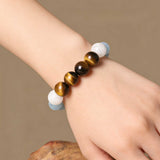 Confidence & Clarity Crystal Bracelet - Aquamarine, Tiger's Eye & Snowflake Quartz