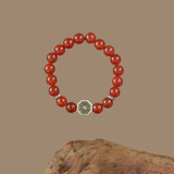 Natural Red Agate, Black Obsidian & Sterling Silver Tai Chi Bagua Talisman Bracelet