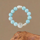 Harmony & Communication Crystal Bracelet - Amazonite, White Phantom Quartz & Pearl