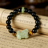 Natural Obsidian & Hetian Jade Pi Xiu Bracelet | A Symbol of Protection and Prosperity