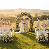 A romantic countryside wedding is taking place.