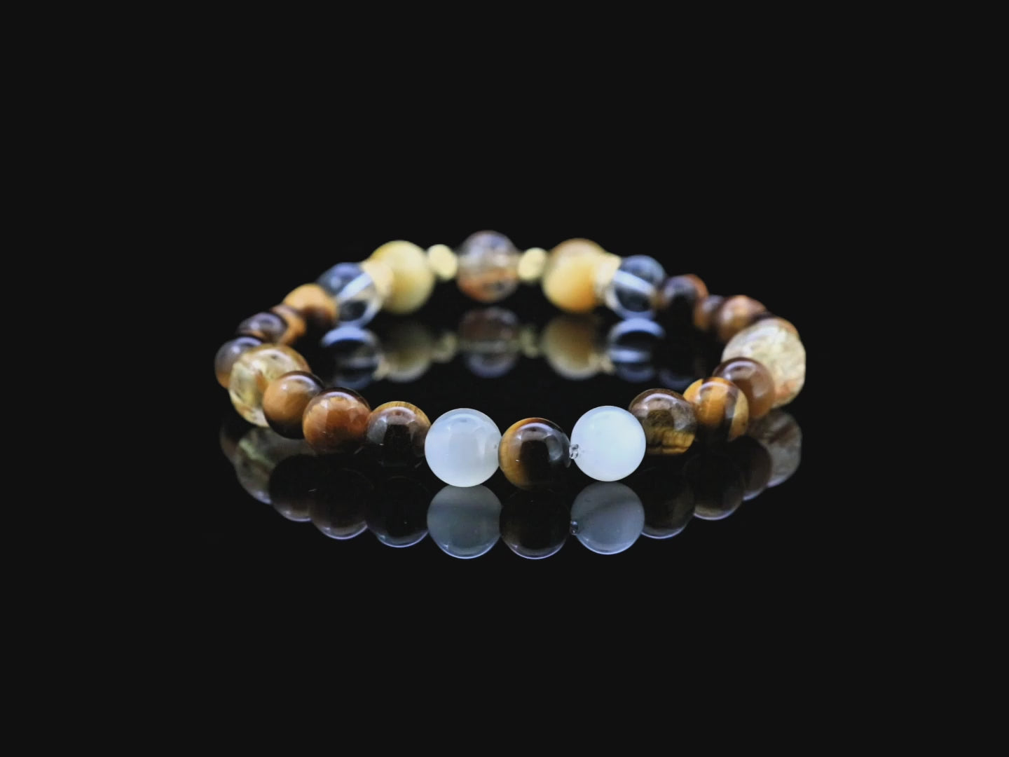Golden Radiance Bracelet - A Harmony of Tiger's Eye, Yellow Tiger's Eye, Rutilated Quartz, Moonstone, and Clear Quartz