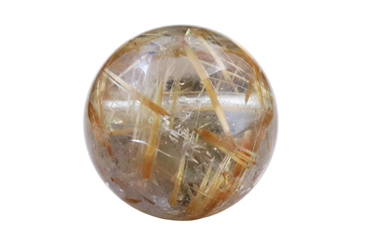 Round Copper Rutilated Quartz - White Background
