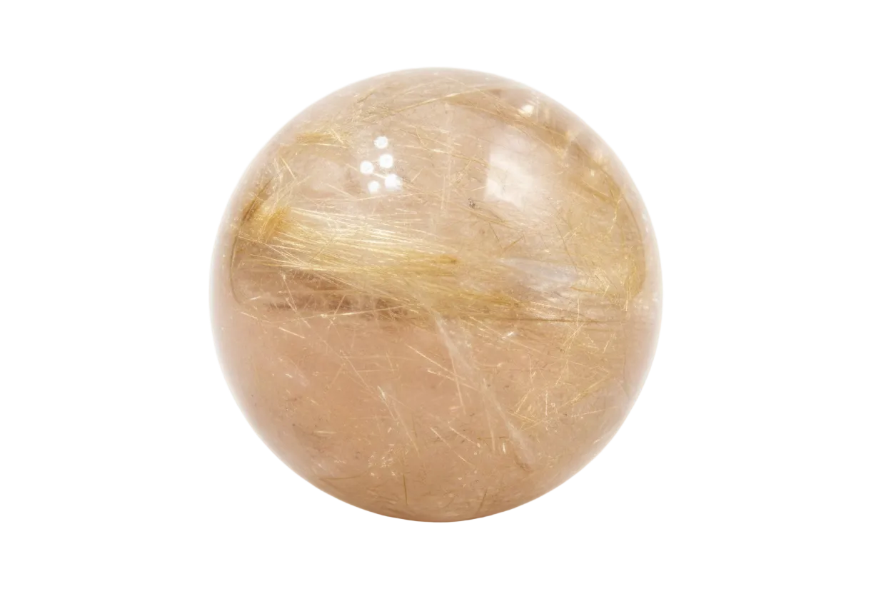 Round Golden Rutilated Quartz - White Background