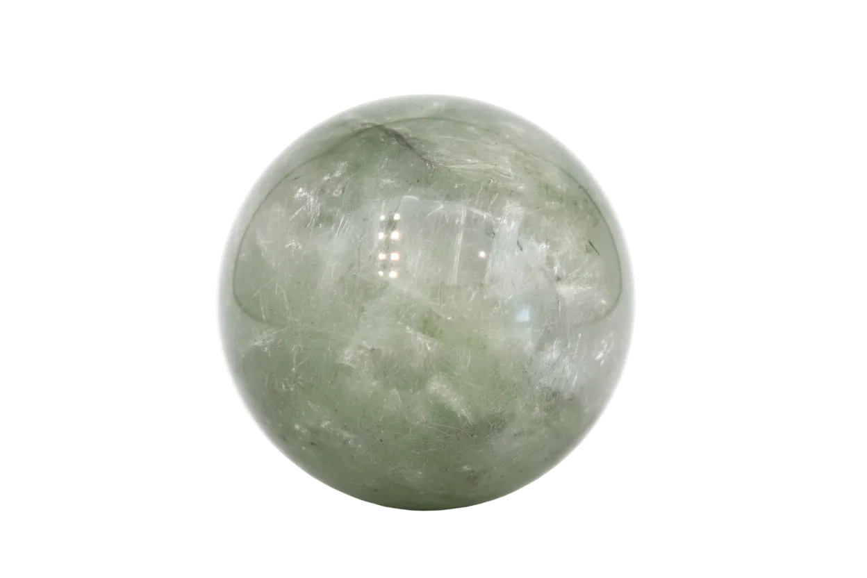 Round Green Rabbit Hair Quartz - White Background