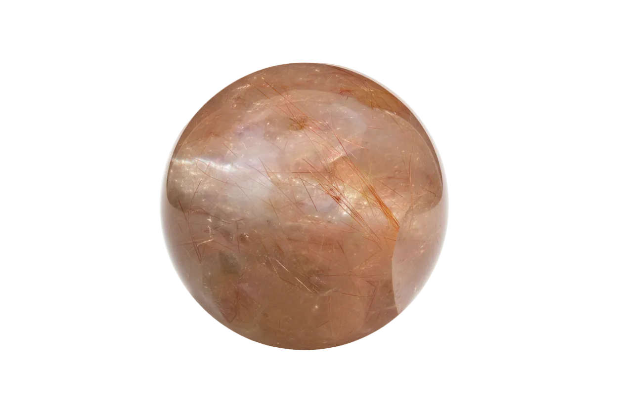Round Red Rabbit Hair Quartz - White Background
